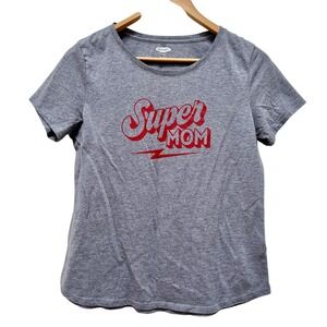 Old Navy Super Mom Graphic T-Shirt‎ Gray Short Sleeve Everyday Tee